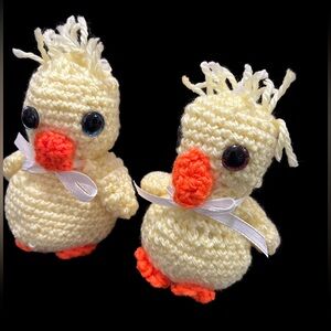 Handmade Yellow Crochet Chick Plush Toy with Orange Beak and Feet